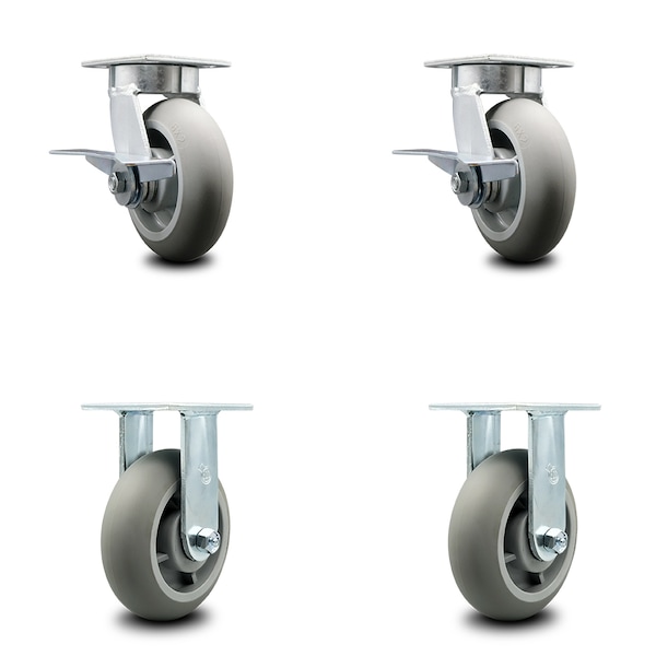 6 Inch Kingpinless Thermoplastic Rubber Wheel Caster Brakes 2 Rigid SCC, 2PK